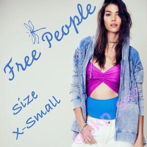 Free People Embroidered Drippy Zip Up Hoodie Sz XS